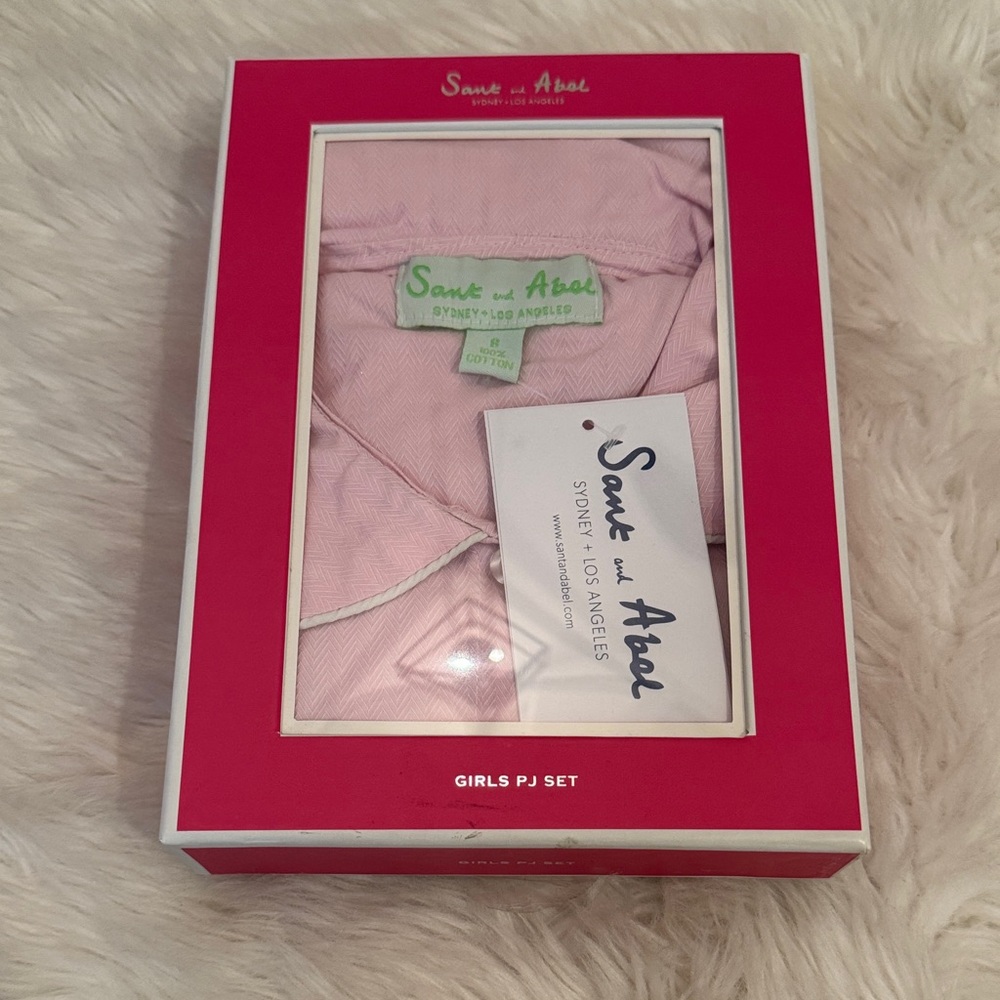 NWT Size 8 Sant and Abel Pink Herringbone Girls PJ Set!